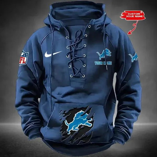 Detroit Lions Custom Lace-Up Drawstring Hoodie HA11
