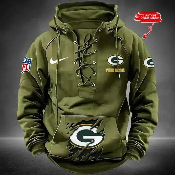 Green Bay Packers Custom Lace-Up Drawstring Hoodie HA12