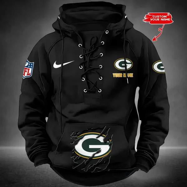Green Bay Packers Custom Lace-Up Drawstring Hoodie HA12
