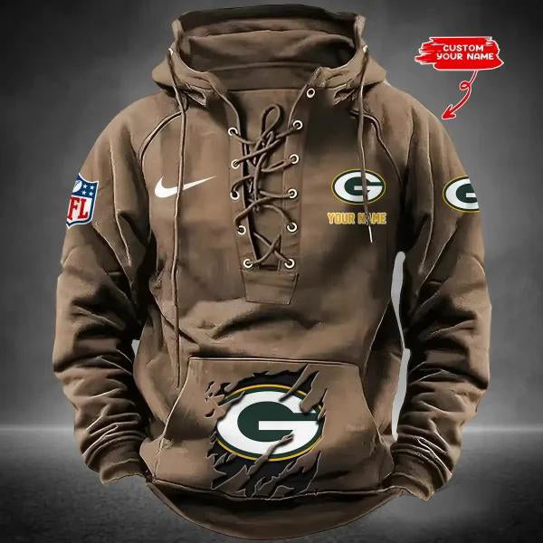 Green Bay Packers Custom Lace-Up Drawstring Hoodie HA12