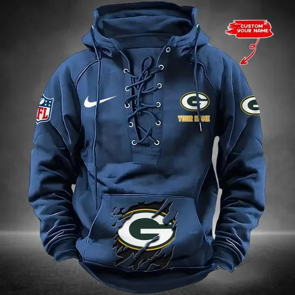 Green Bay Packers Custom Lace-Up Drawstring Hoodie HA12