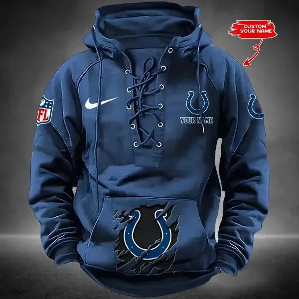 Indianapolis Colts Custom Lace-Up Drawstring Hoodie HA13