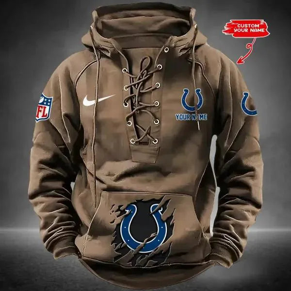 Indianapolis Colts Custom Lace-Up Drawstring Hoodie HA13