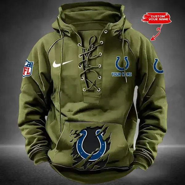 Indianapolis Colts Custom Lace-Up Drawstring Hoodie HA13