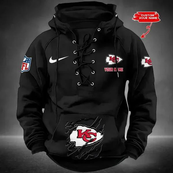 Kansas City Chiefs Custom Lace-Up Drawstring Hoodie HA15