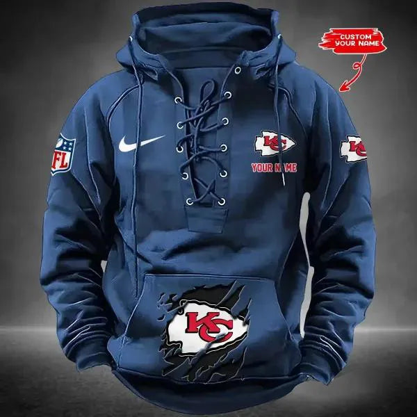 Kansas City Chiefs Custom Lace-Up Drawstring Hoodie HA15