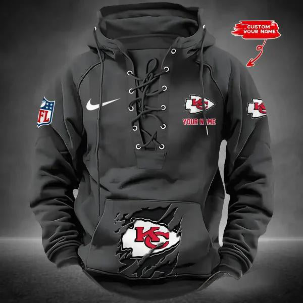 Kansas City Chiefs Custom Lace-Up Drawstring Hoodie HA15