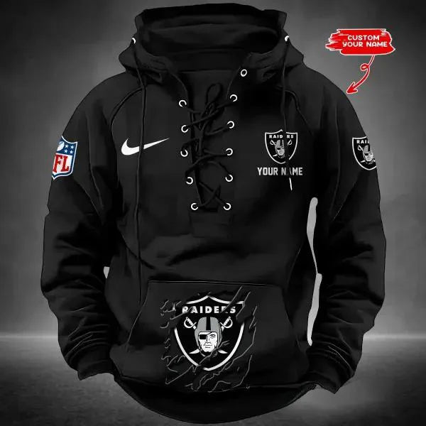 Las Vegas Raiders Custom Lace-Up Drawstring Hoodie HA16