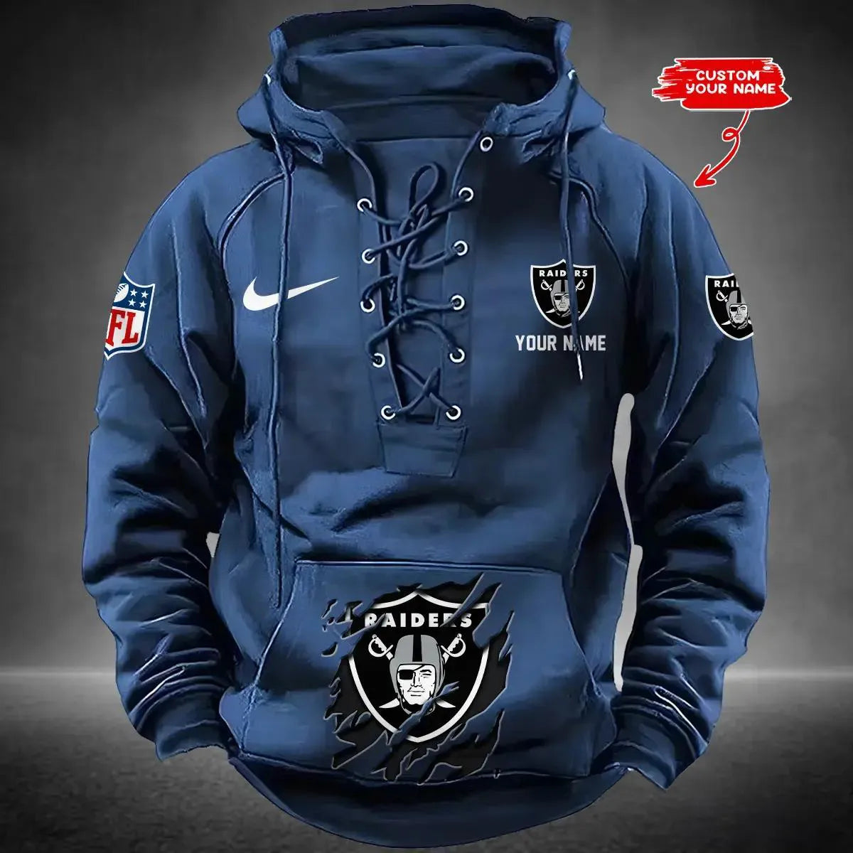 Las Vegas Raiders Custom Lace-Up Drawstring Hoodie HA16