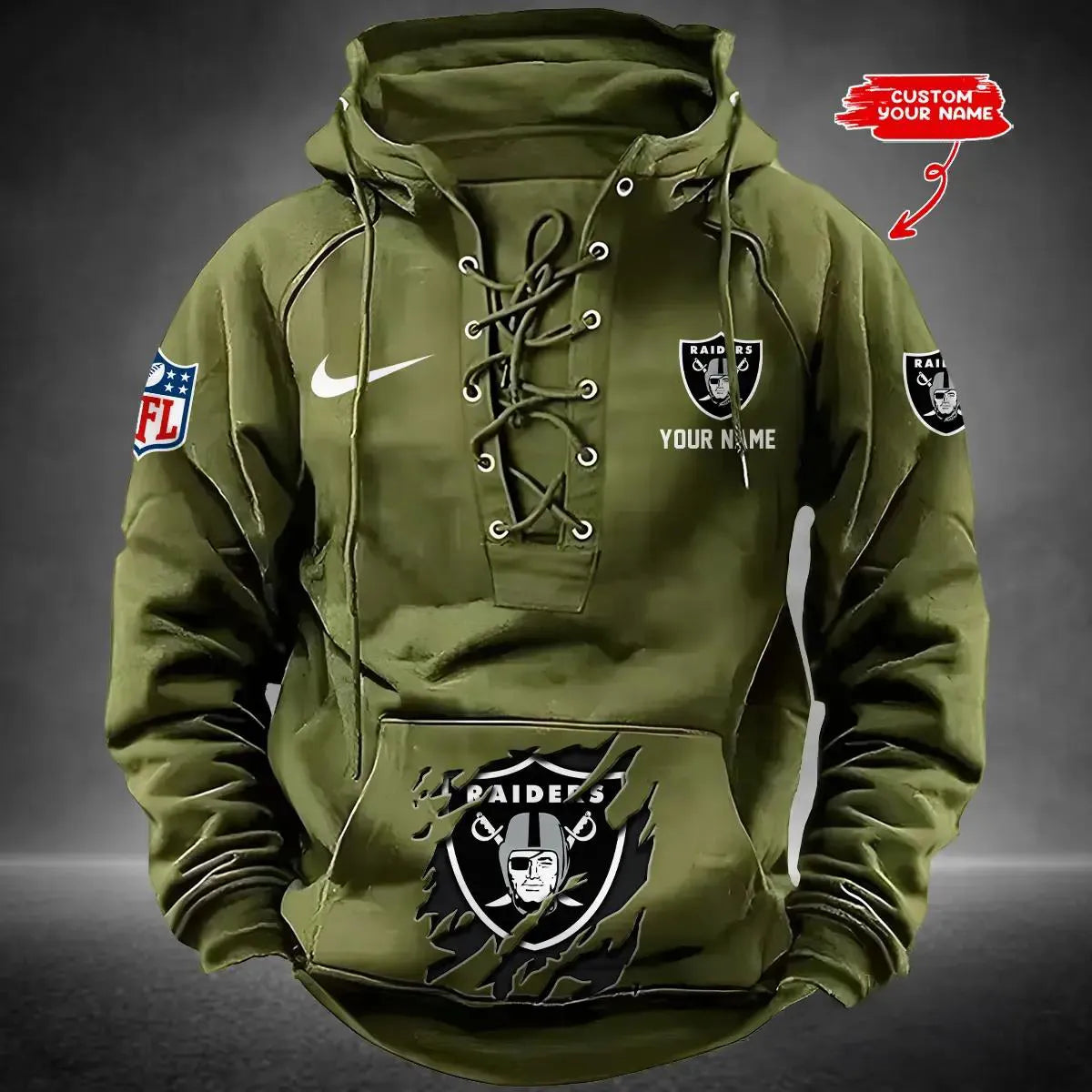 Las Vegas Raiders Custom Lace-Up Drawstring Hoodie HA16
