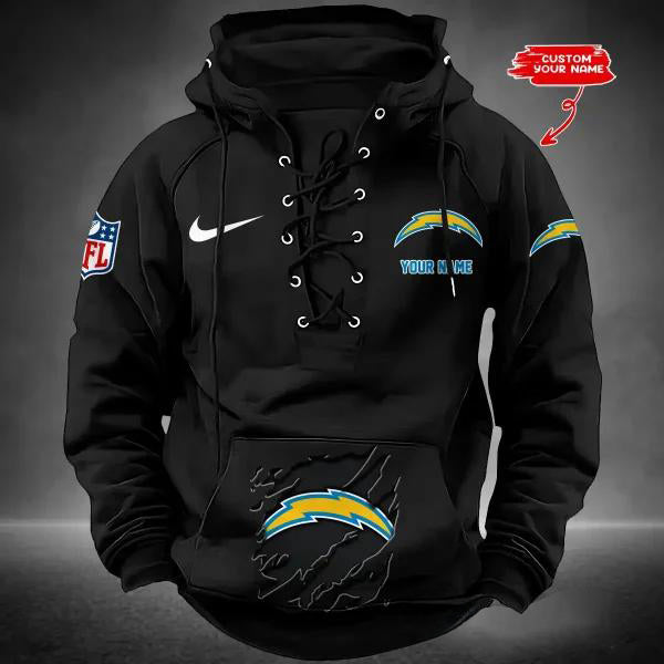 Los Angeles Chargers Custom Lace-Up Drawstring Hoodie HA17