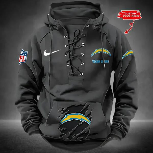 Los Angeles Chargers Custom Lace-Up Drawstring Hoodie HA17