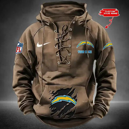 Los Angeles Chargers Custom Lace-Up Drawstring Hoodie HA17