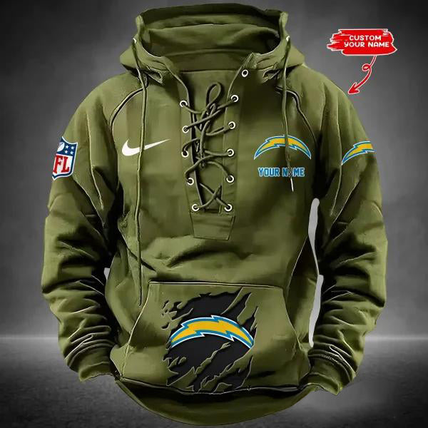 Los Angeles Chargers Custom Lace-Up Drawstring Hoodie HA17
