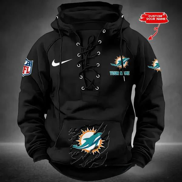 Miami Dolphins Custom Lace-Up Drawstring Hoodie HA19