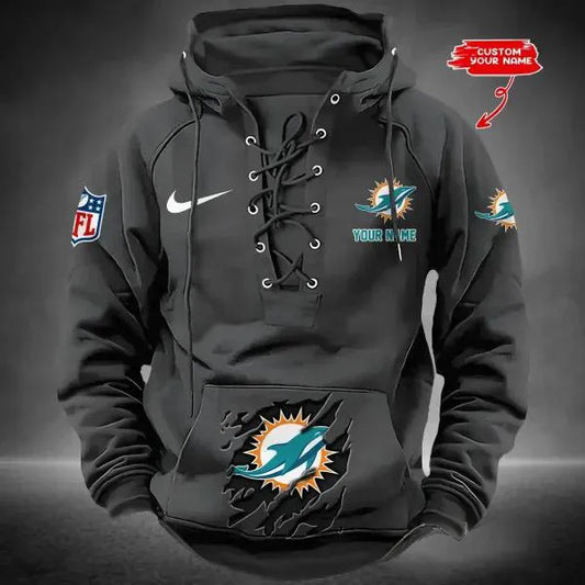Miami Dolphins Custom Lace-Up Drawstring Hoodie HA19