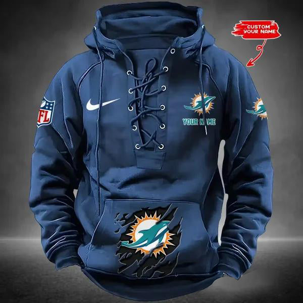 Miami Dolphins Custom Lace-Up Drawstring Hoodie HA19