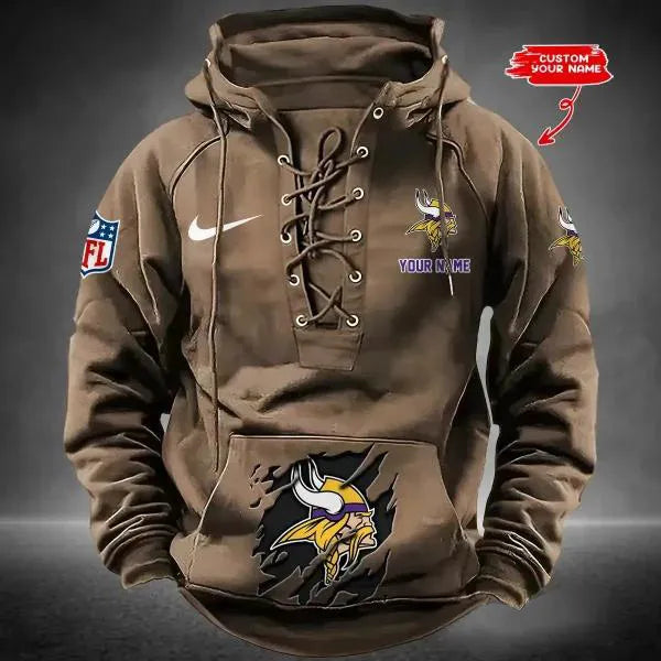 Minnesota Vikings Custom Lace-Up Drawstring Hoodie HA20