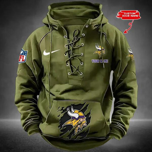 Minnesota Vikings Custom Lace-Up Drawstring Hoodie HA20