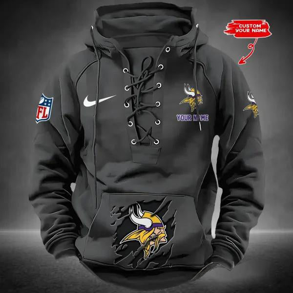 Minnesota Vikings Custom Lace-Up Drawstring Hoodie HA20