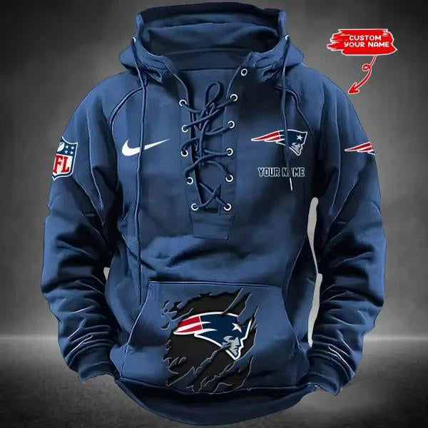 New England Patriots Custom Lace-Up Drawstring Hoodie HA21