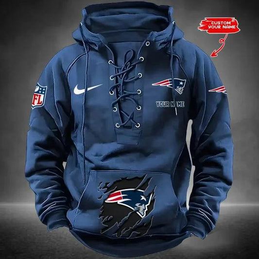 New England Patriots Custom Lace-Up Drawstring Hoodie HA21