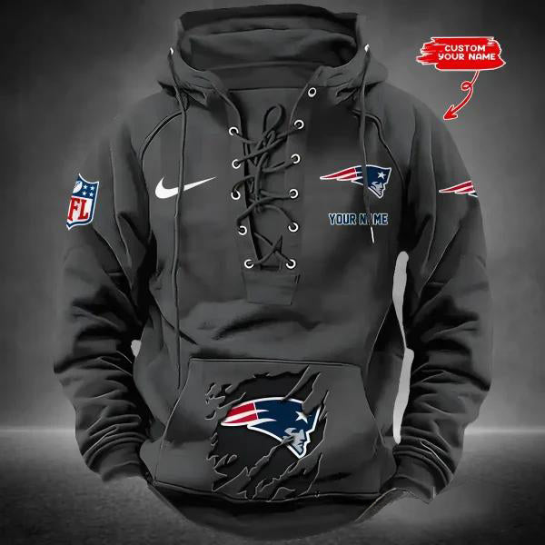 New England Patriots Custom Lace-Up Drawstring Hoodie HA21