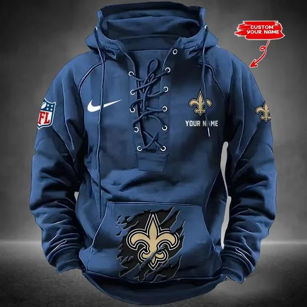 New Orleans Saints Custom Lace-Up Drawstring Hoodie HA22