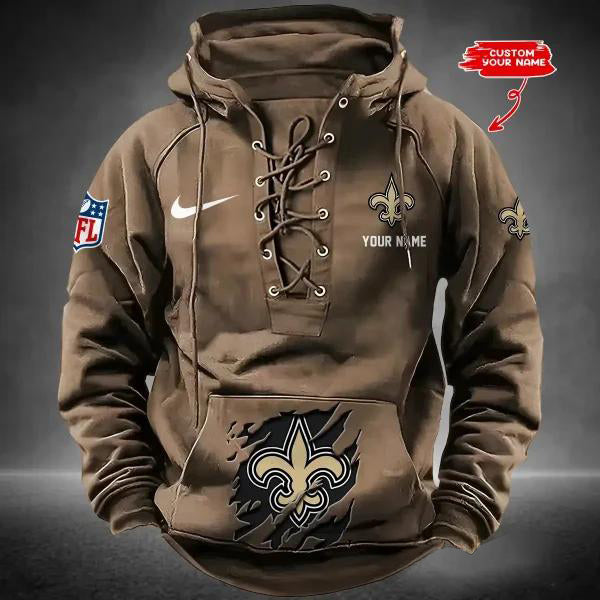 New Orleans Saints Custom Lace-Up Drawstring Hoodie HA22