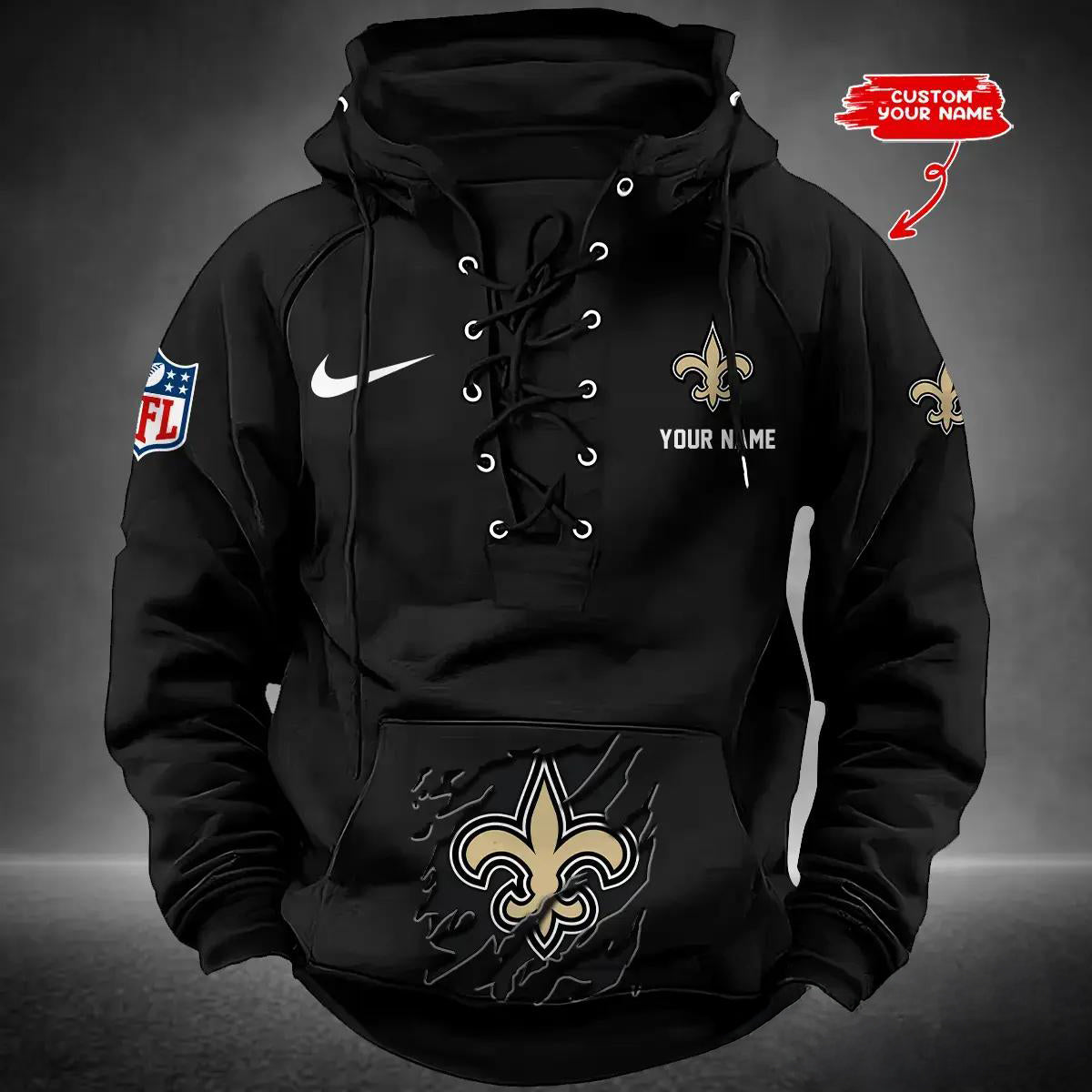 New Orleans Saints Custom Lace-Up Drawstring Hoodie HA22