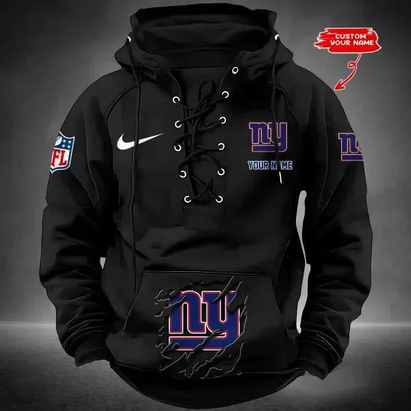 New York Giants Custom Lace-Up Drawstring Hoodie HA23