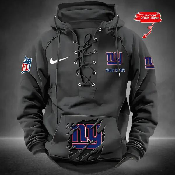 New York Giants Custom Lace-Up Drawstring Hoodie HA23