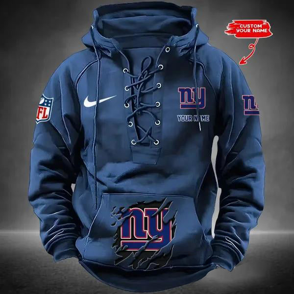 New York Giants Custom Lace-Up Drawstring Hoodie HA23