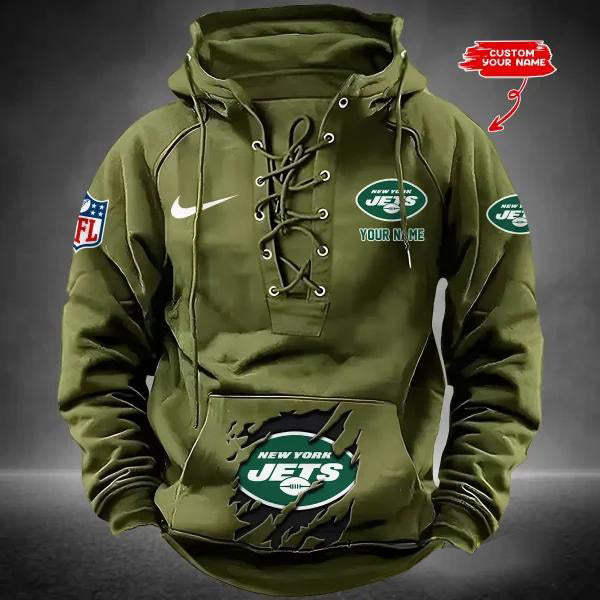 New York Jets Custom Lace-Up Drawstring Hoodie HA24