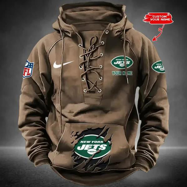 New York Jets Custom Lace-Up Drawstring Hoodie HA24