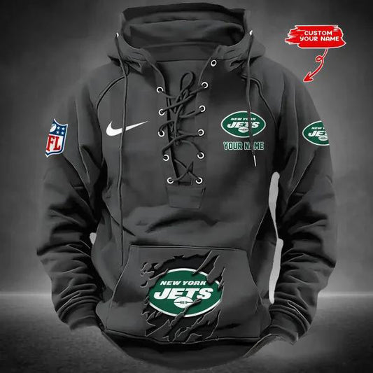 New York Jets Custom Lace-Up Drawstring Hoodie HA24
