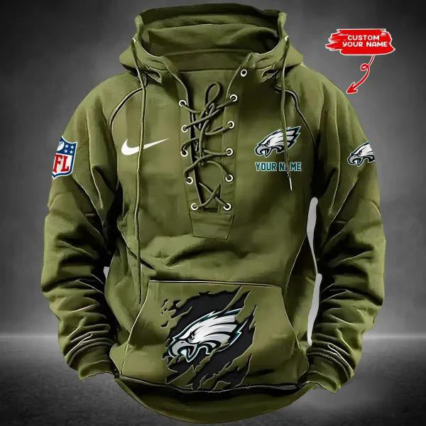 Philadelphia Eagles Custom Lace-Up Drawstring Hoodie HA25