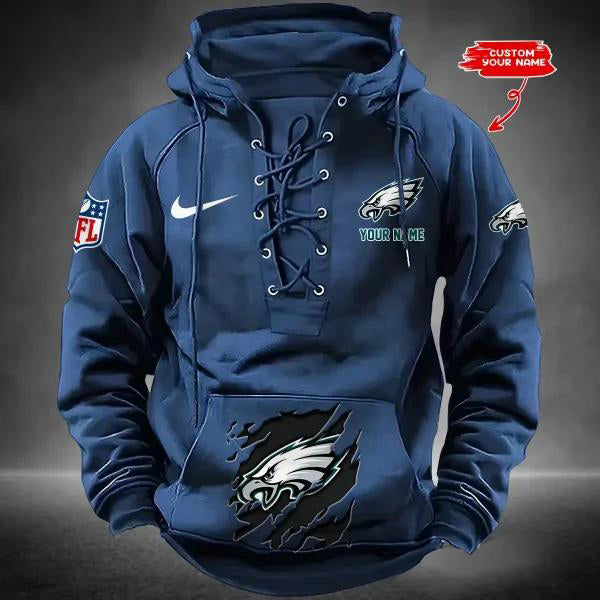 Philadelphia Eagles Custom Lace-Up Drawstring Hoodie HA25