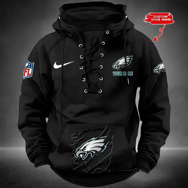 Philadelphia Eagles Custom Lace-Up Drawstring Hoodie HA25