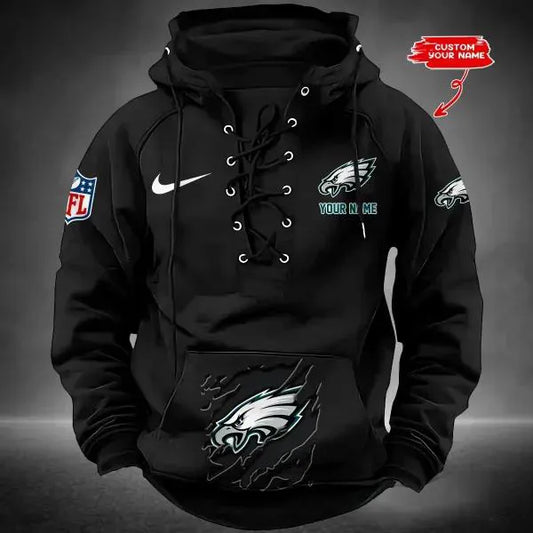 Philadelphia Eagles Custom Lace-Up Drawstring Hoodie HA25