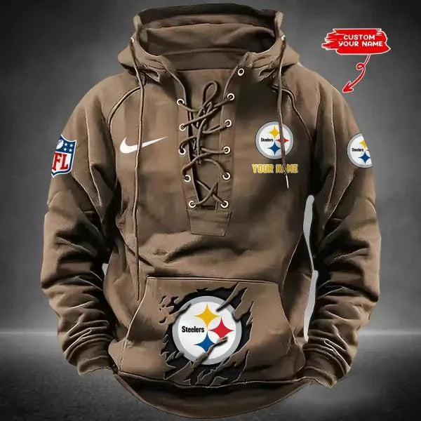 Pittsburgh Steelers Custom Lace-Up Drawstring Hoodie HA26