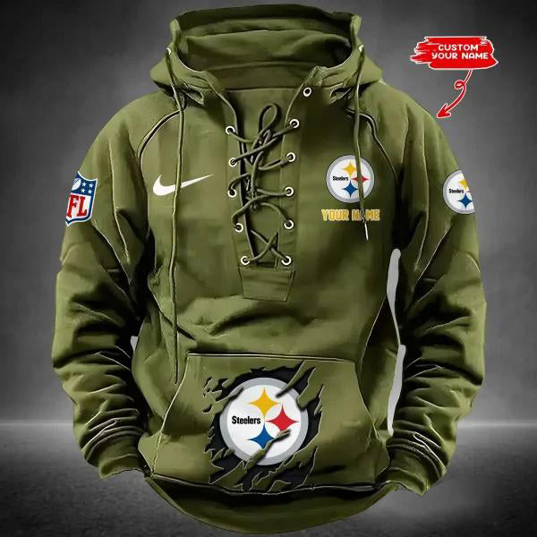 Pittsburgh Steelers Custom Lace-Up Drawstring Hoodie HA26