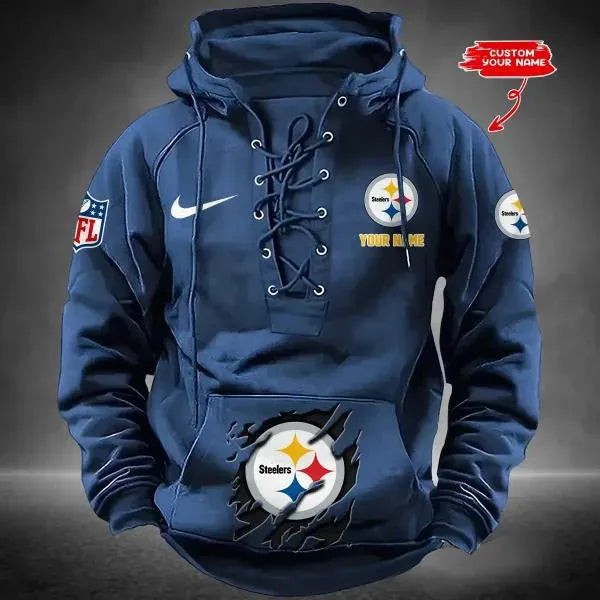 Pittsburgh Steelers Custom Lace-Up Drawstring Hoodie HA26