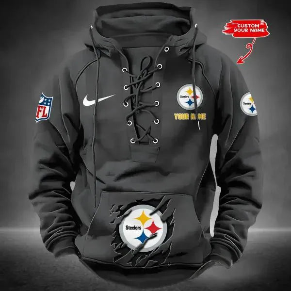 Pittsburgh Steelers Custom Lace-Up Drawstring Hoodie HA26