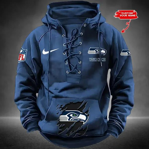 Seattle Seahawks Custom Lace-Up Drawstring Hoodie HA28