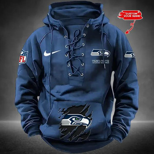 Seattle Seahawks Custom Lace-Up Drawstring Hoodie HA28