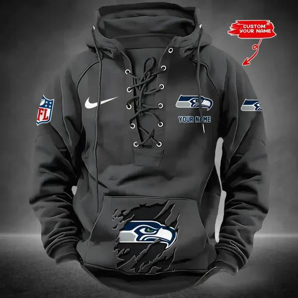 Seattle Seahawks Custom Lace-Up Drawstring Hoodie HA28