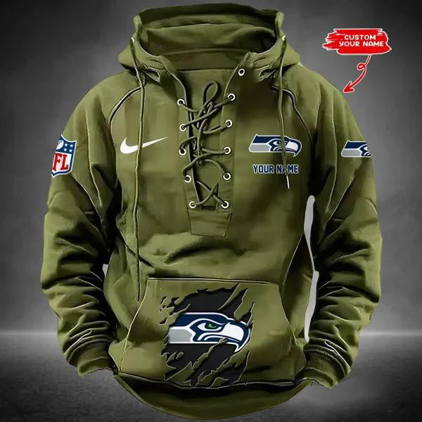 Seattle Seahawks Custom Lace-Up Drawstring Hoodie HA28