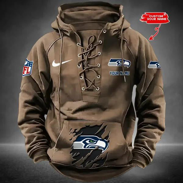 Seattle Seahawks Custom Lace-Up Drawstring Hoodie HA28