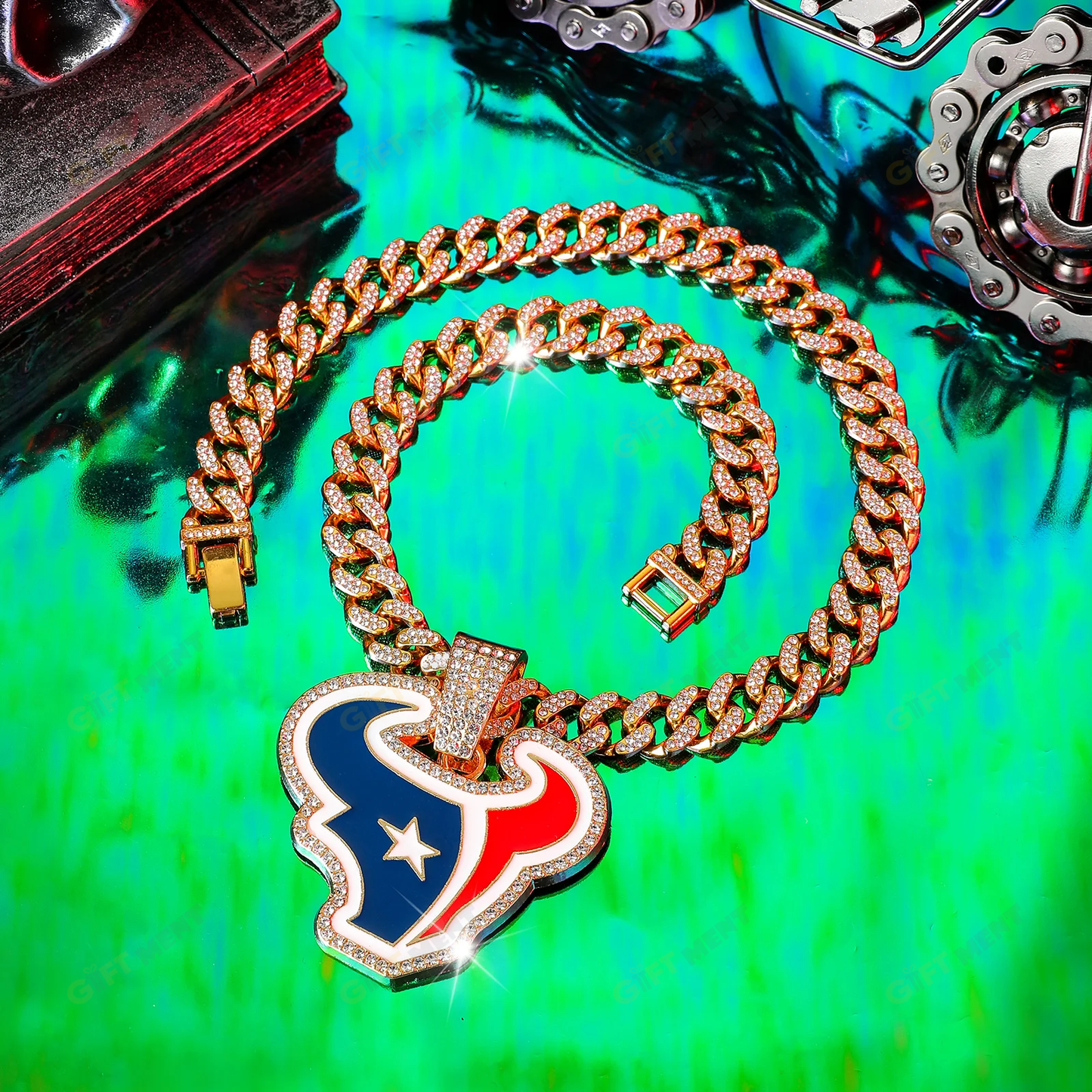 Houston Texans Hip Hop Iced Out Bling Pendant Cuban Chain